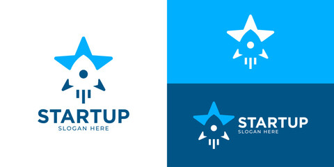 Creative simple startup logo template. Abstract rocket with star symbol for business company logo design vector illustration.