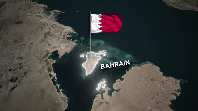 Bahrain Map Animation with 3D Waving of Bahrain Flag on World Map