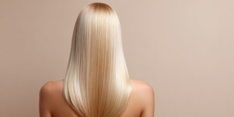Naklejka premium Blonde woman with sleek hair against beige background