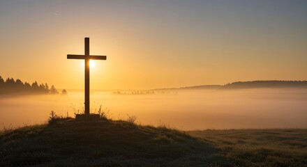 Simple Wooden Cross on a Hill for Good Friday Crucifixion Concept
