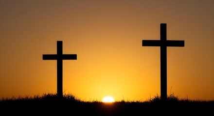 Cross Silhouette Against Warm Sunset Sky for Good Friday Remembrance
