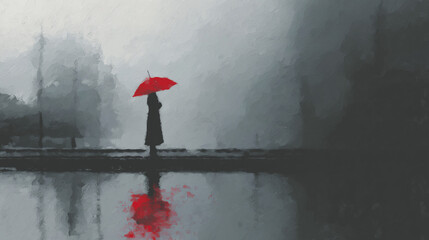 jeden czerwony element, czarno biale