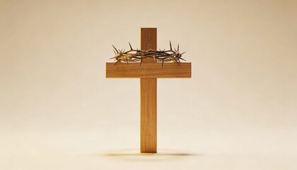 Wooden Cross with Crown of Thorns Symbolizing Good Friday