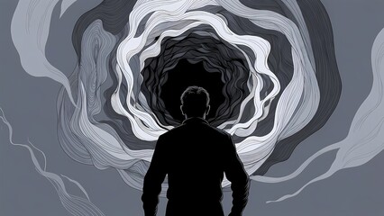 Man stepping into mysterious swirling tunnel, depression of mind