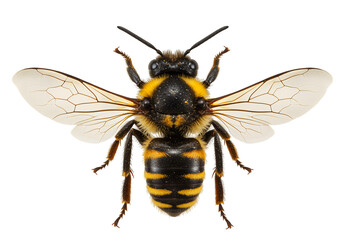Fototapeta premium Closeup of a bumblebee with yellow and black stripes isolated on a transparent background