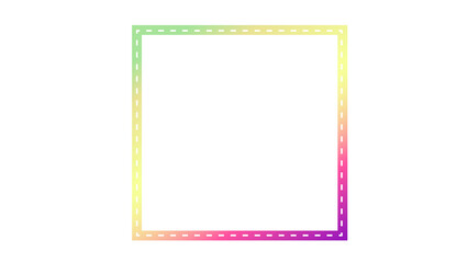Rainbow Gradient Dashed Square Frame, Colorful Abstract Border, Modern Geometric Design Element, Clean Background