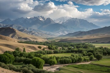 Obraz premium Beautiful Nature of Afghanistan Landscape Mountains Sky Sun Clouds Tourism Travel