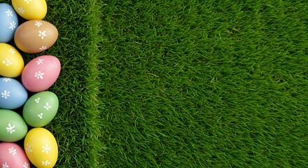 Fresh Green Grass with Easter Eggs and Copy Space