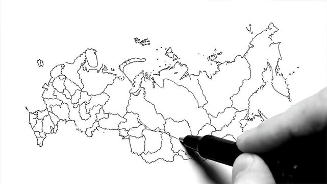 Hand drawing Russia map with marker.