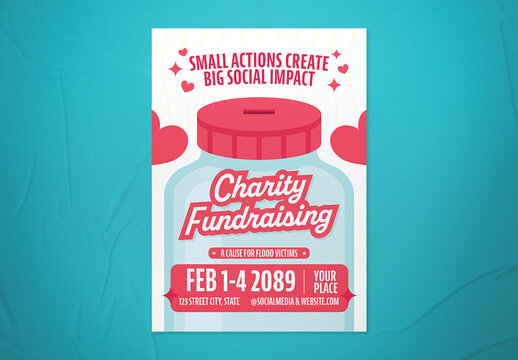 Red Illustrative Charity Fundraising Event Flyer
