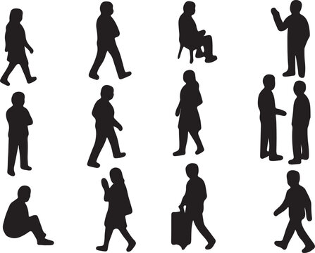  Collection of silhouette Axonometric people silhouette vector.