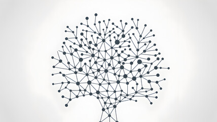 Abstract network tree illustration with connected nodes and lines on white.