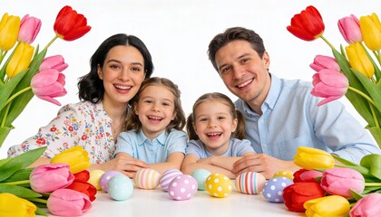 Happy Family Celebrating Easter Sunday Isolated on White