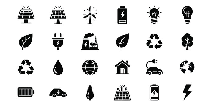 eco friendly and sustainable living icon set.