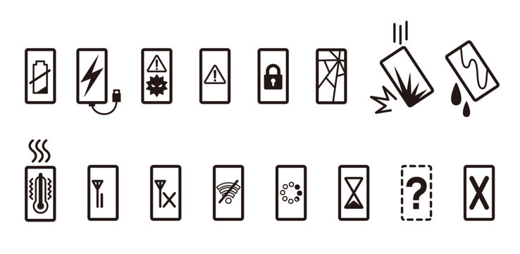 Smartphone problem and error icon set / スマートフォンのトラブル・故障アイコンセット
