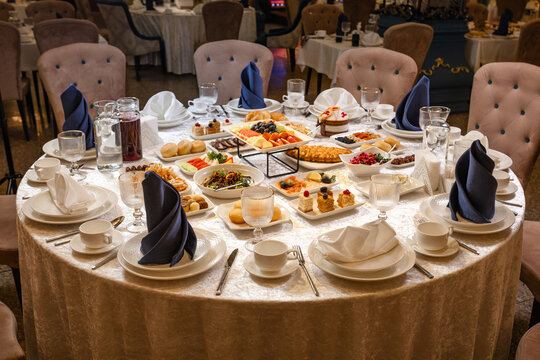 Kazakh national dastarkhan top view with traditional dishes and decor