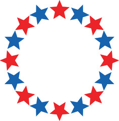 Obraz premium A circular wreath composed of alternating red and blue five pointed stars