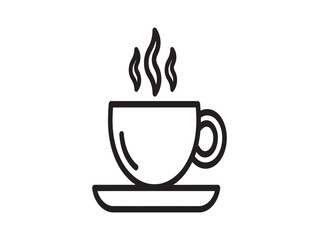 A simple line drawing of a steaming hot cup of coffee on a saucer