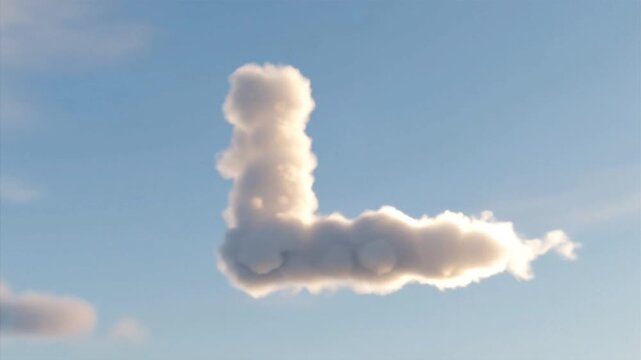 A fluffy white cloud in the shape of the letter L floats against a clear blue sky on a sunny day.