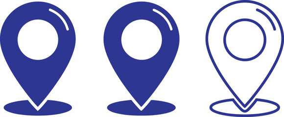 Three blue map pin icons