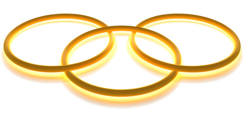 Three interlocking yellow glowing rings on white background
