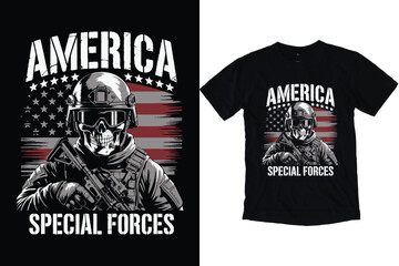 Fototapeta premium Military Special Forces, Tiger Wildness Strength, and Afterlife Skull T-Shirt Designs
