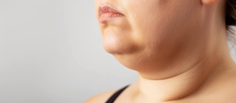 Close-up of a young Hispanic woman with medium-length dark hair. She has a round face and visible double chin. The background is neutral and plain.