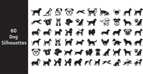 60 Diverse Dog Breed Silhouettes Collection