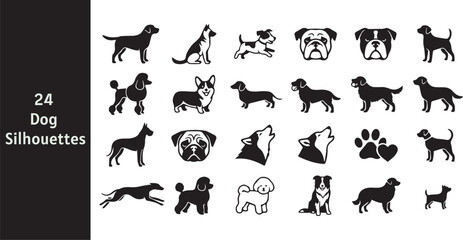Black Dog Silhouettes Collection of Various Breeds