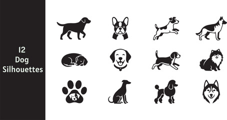 Collection of Various Dog Breed Silhouettes