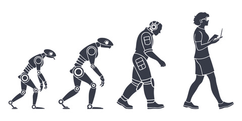 Evolution of human development from early hominids to modern smartphone users Vector © rabby