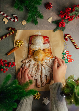 Festive christmas bread shaped like Santa Claus