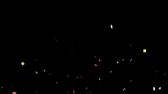 4k colorful confetti particles pack, 3d fireworks party popper explosion burst, gold glitter foil falling on black screen festive overlay