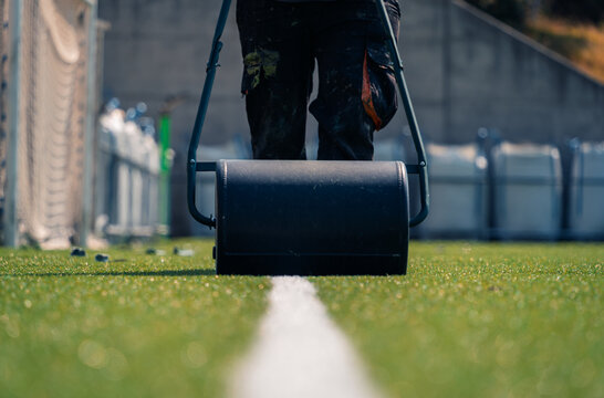 Soccer field renovation with new line marking