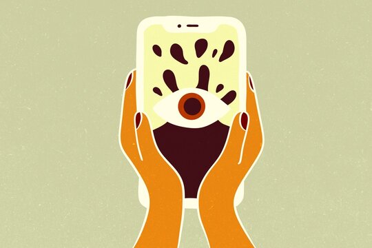 Smartphone and eye illustration with abstract design