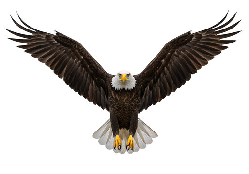 Bald eagle flying towards camera with outstretched wings isolated on a transparent background 1