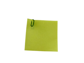 Blank yellow note with green clip   