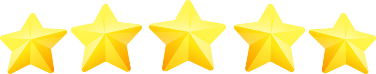 Five Golden Stars Rating System Isolated on White Background