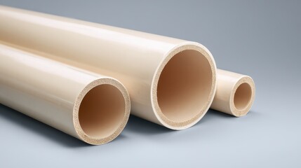 Fototapeta premium Three cream colored multi-layer composite pipes of different diameters for plumbing and industrial use
