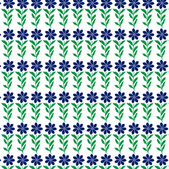 Vibrant floral pattern featuring blue and green flowers on a neutral background