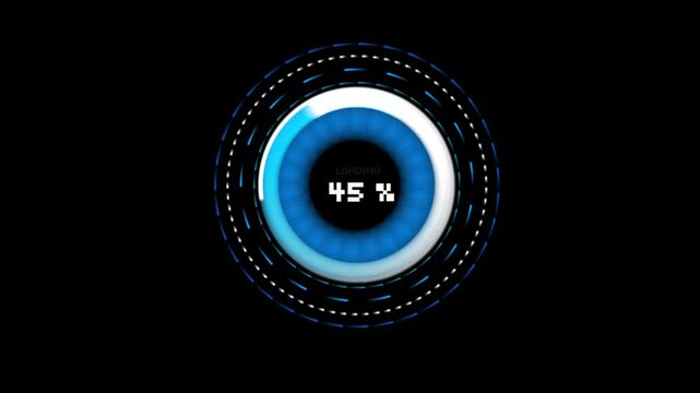 Blue Cyberpunk Digital Loading Progress Bar with Percentage HUD Display on Black
