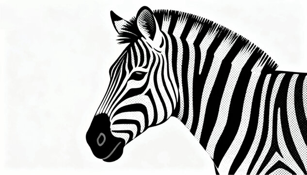 Vector illustration of a close-up of a zebra's side profile in the form of stripes with half-tone dots on a white background.