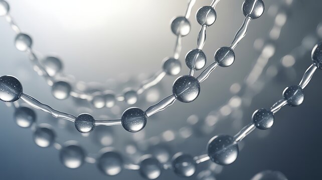 Close up of delicate water droplets strung along a spiderweb thread