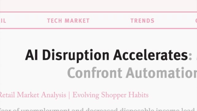 Ai disruption accelerates fast sequence news articles headline title animation with zoom in documentary style
