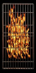 Barbecue grill with burning fire on black background