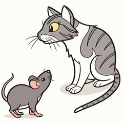Obraz premium vector illustration of a cat and rat