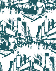 Tokio city street japanese chinese seamless vector pattern ink design  © CharlieNati