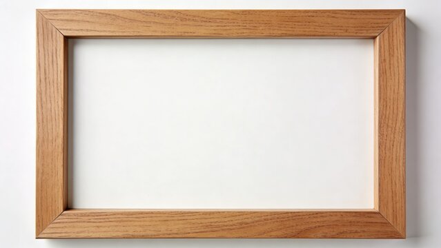 features a simple, rectangular wooden picture frame with a natural light brown finish. The frame is positioned against a plain white background, emphasizing its clean and minimalist design. The wood g