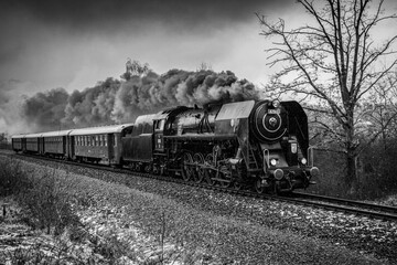 Czech steam locomotive at full power © sever07