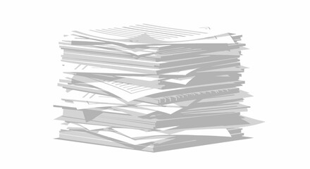 Pile of paper documents isolated on white background for office use